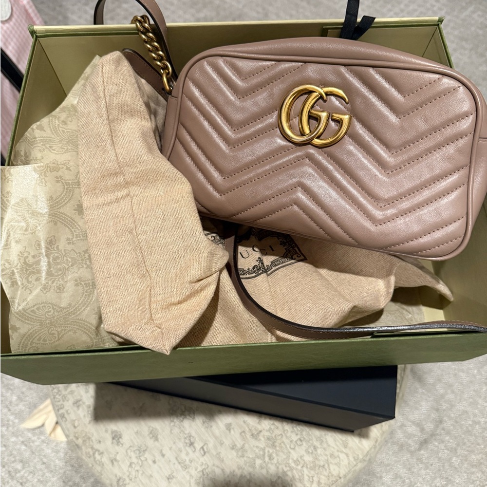 Gucci Tan Quilted Crossbody Bag with Iconic GG Logo